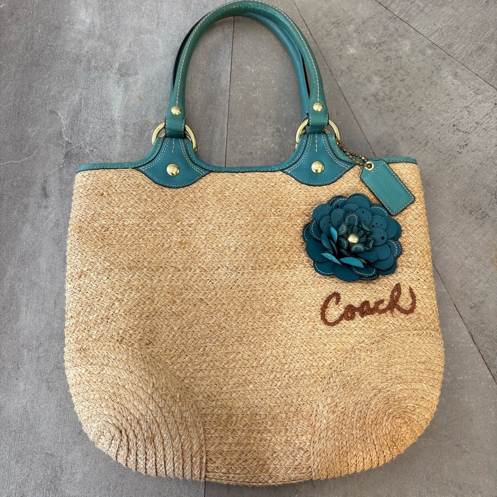 coach 2008 vtg straw tote bag